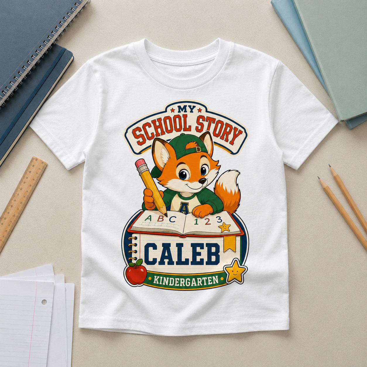 Personalized My School Story Fox Name & Grade Shirt