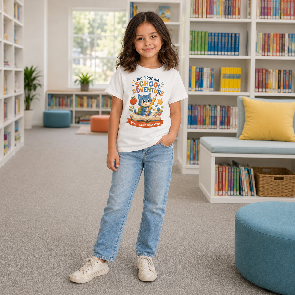 Personalized First Big School Adventure Cat Name & Grade Shirt