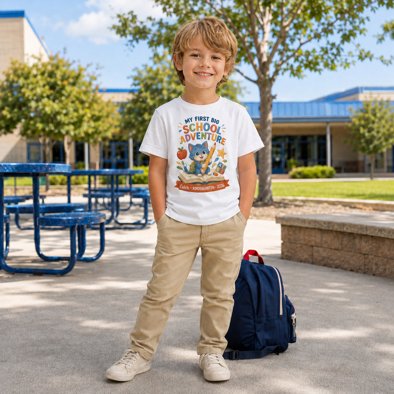 Personalized First Big School Adventure Cat Name & Grade Shirt