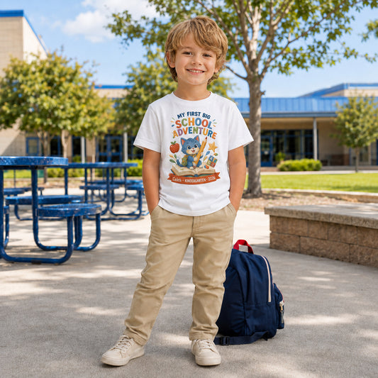 Personalized First Big School Adventure Cat Name & Grade Shirt