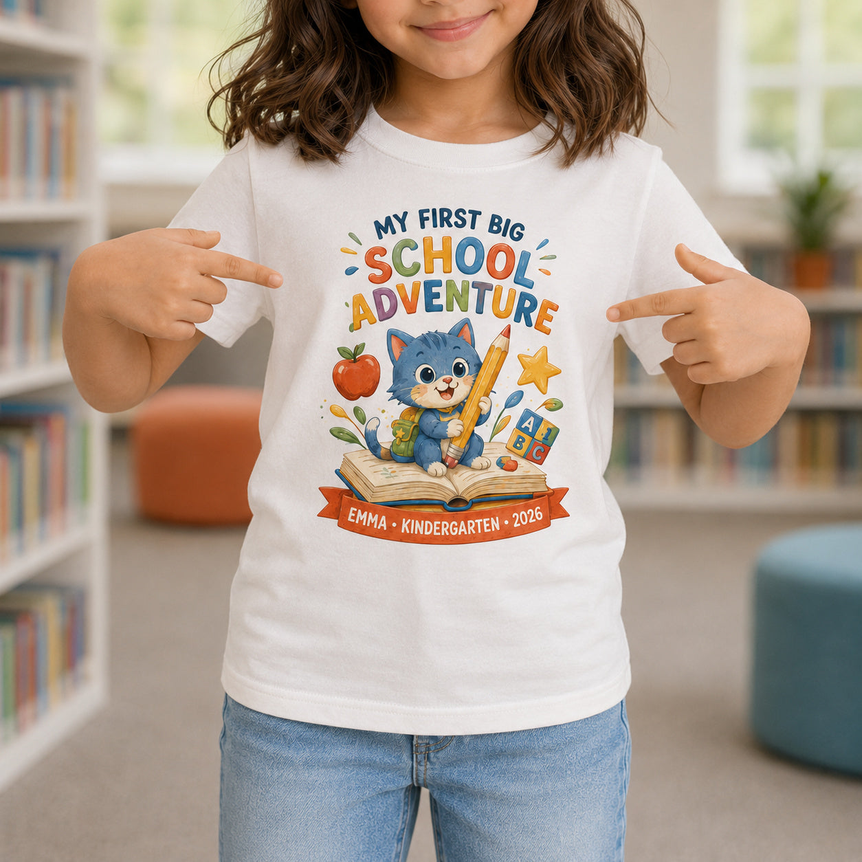 Personalized First Big School Adventure Cat Name & Grade Shirt
