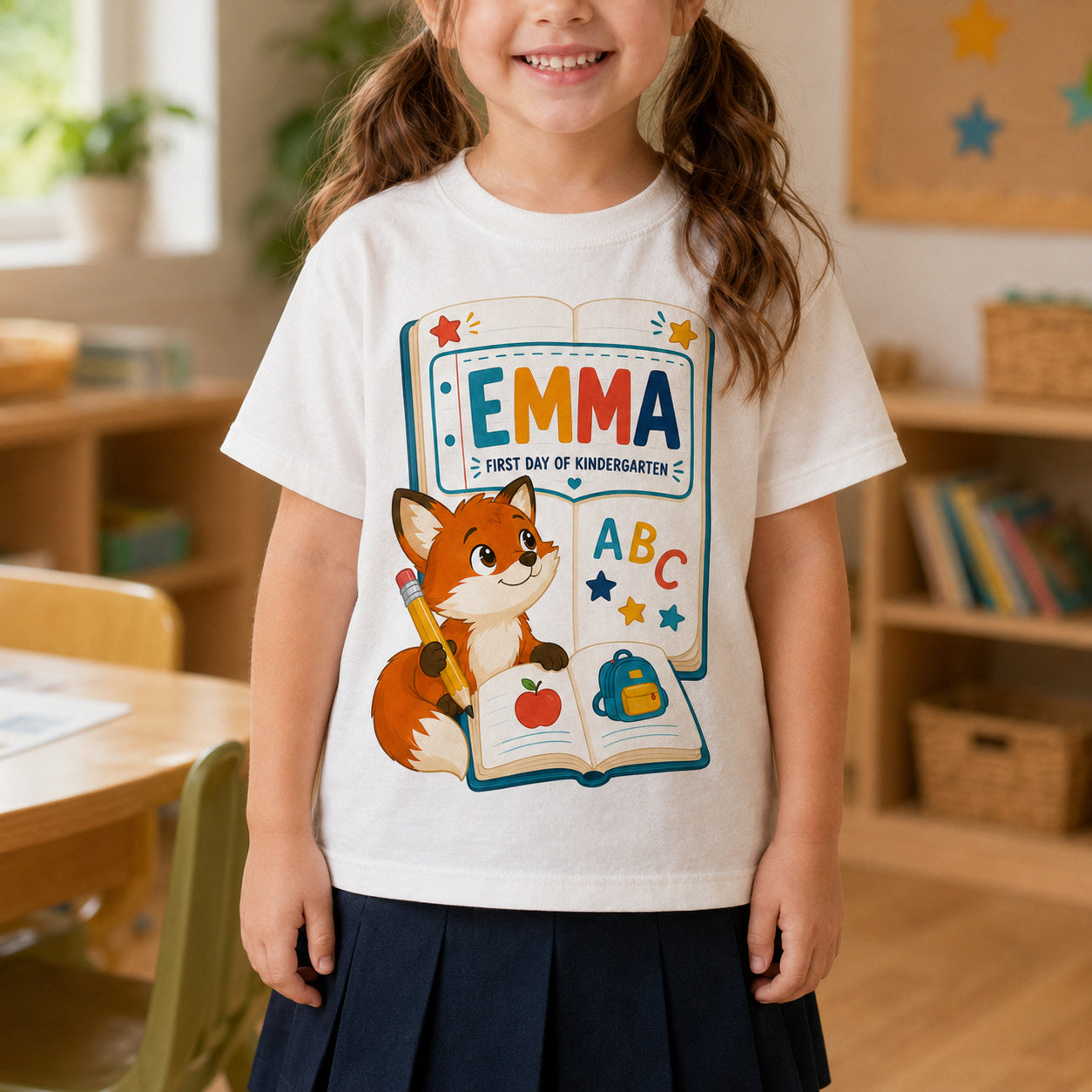 Personalized Storybook Fox Name & Grade First-Day Shirt