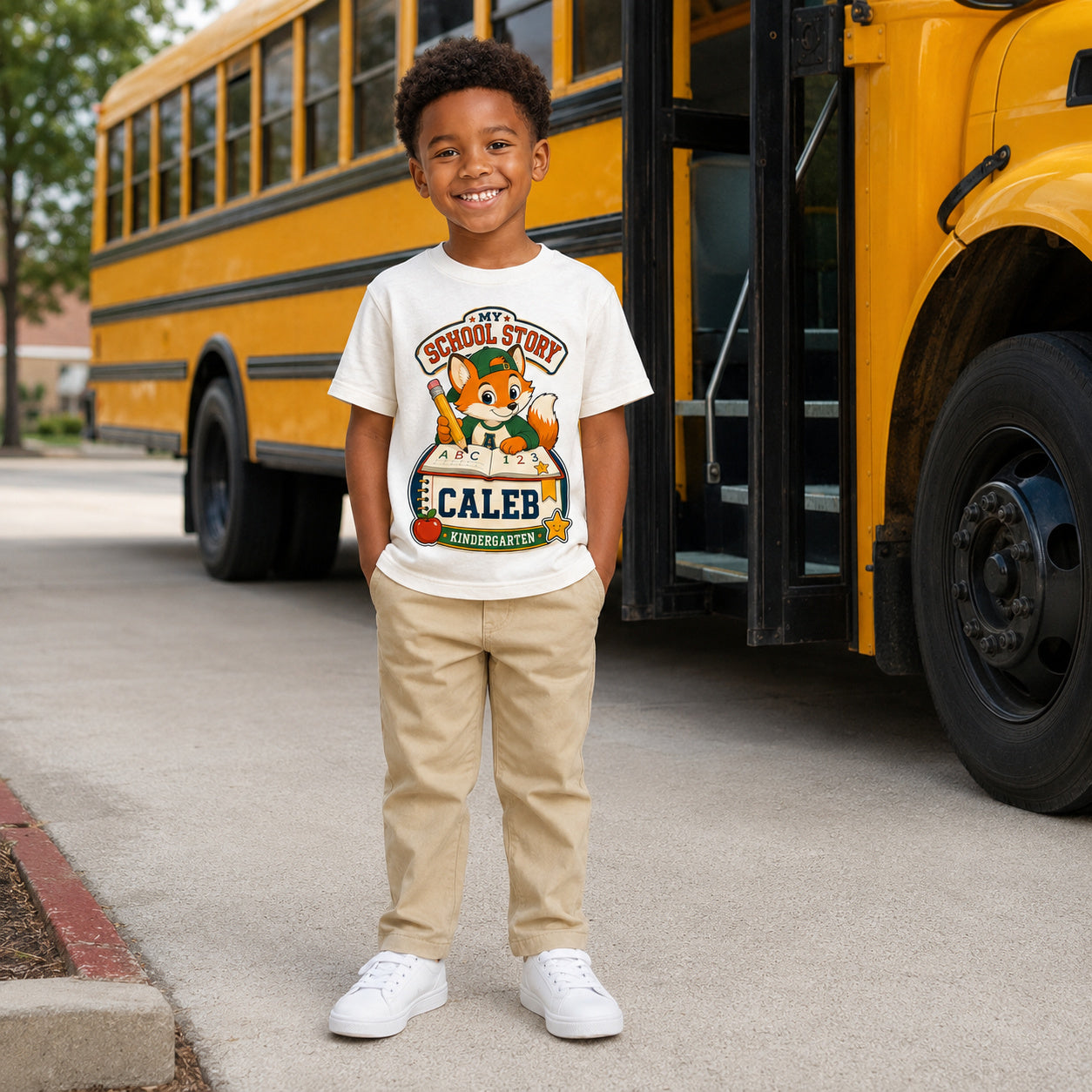 Personalized My School Story Fox Name & Grade Shirt