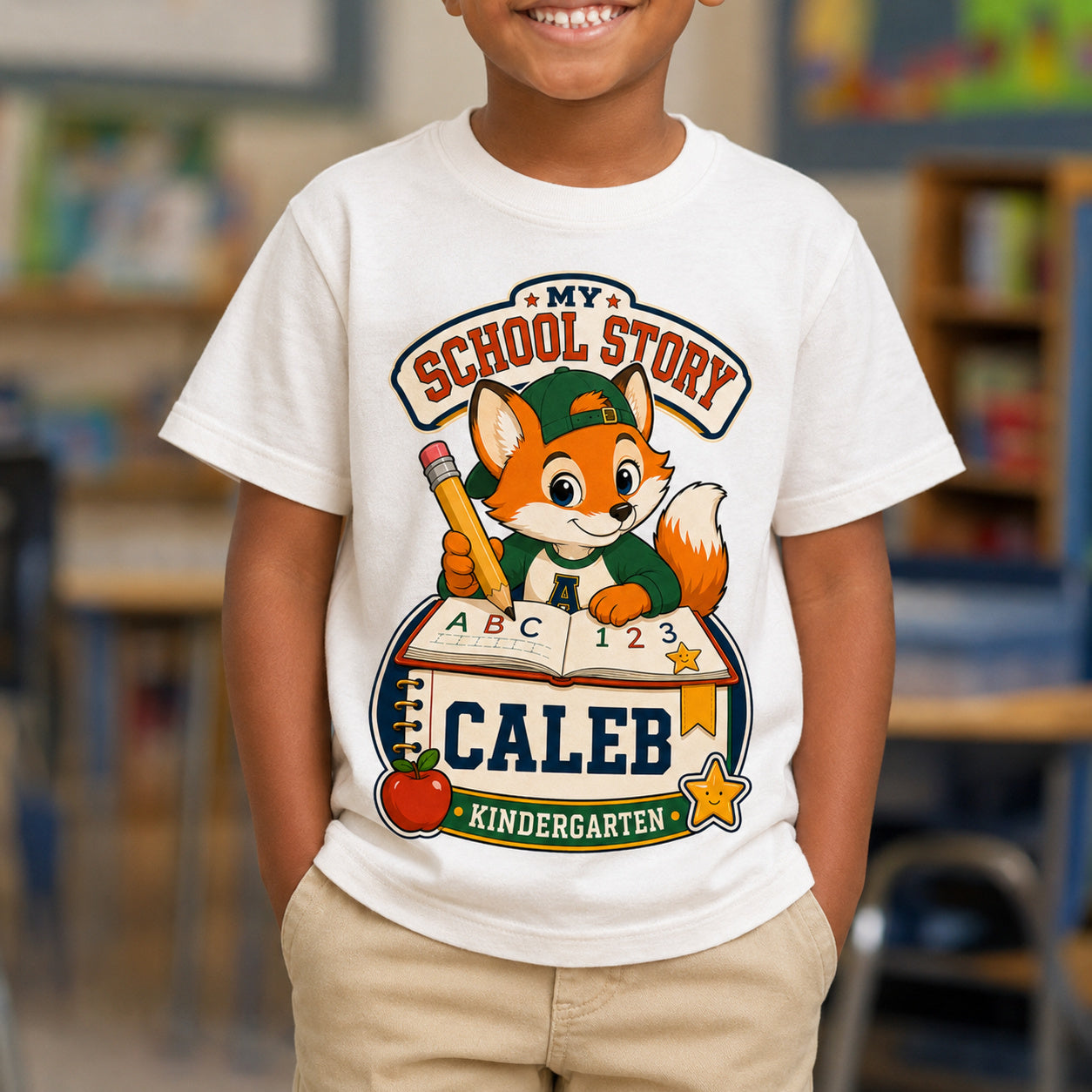 Personalized My School Story Fox Name & Grade Shirt