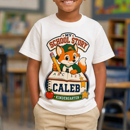 Personalized My School Story Fox Name & Grade Shirt